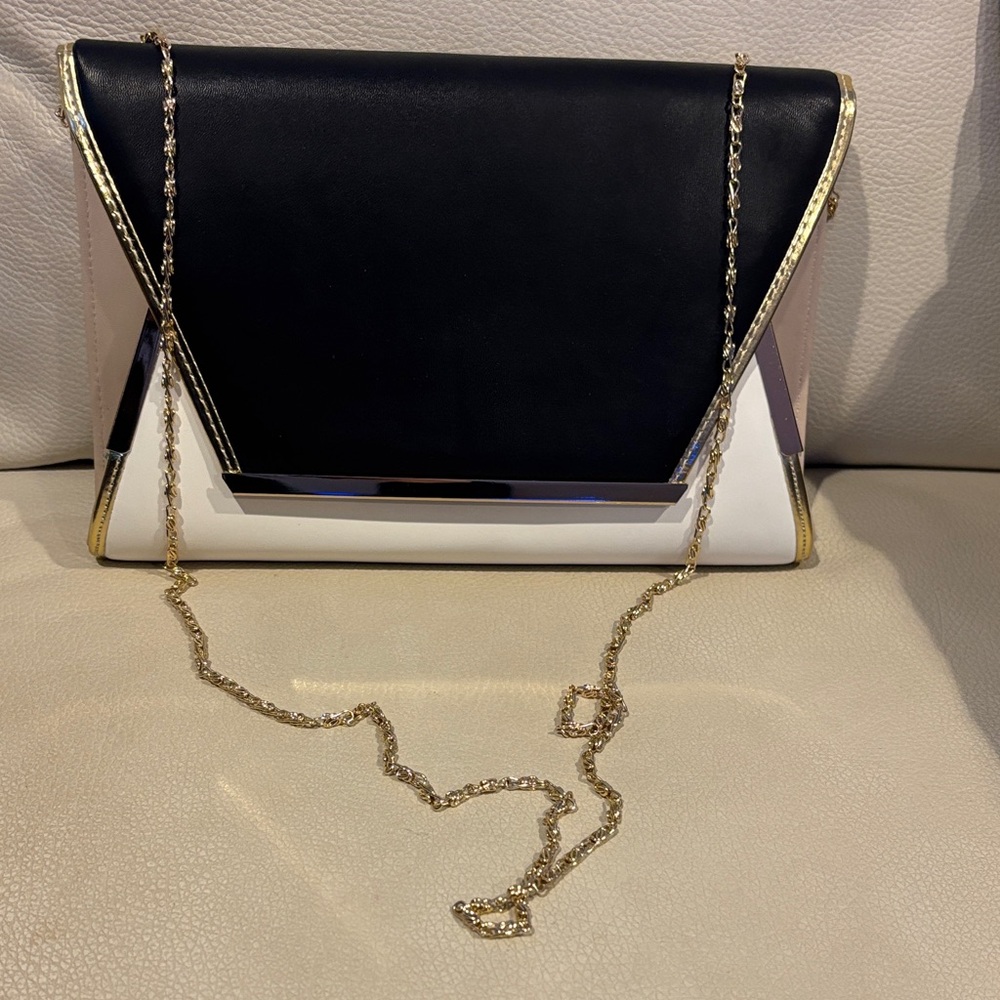 Elegant Black and White Clutch chain cross body